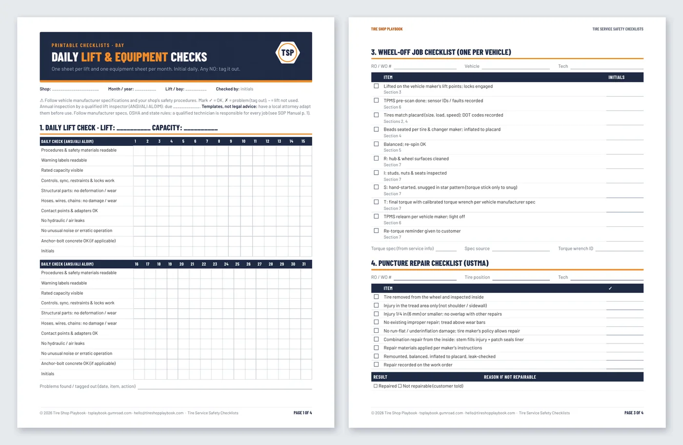 Printable safety checklists.